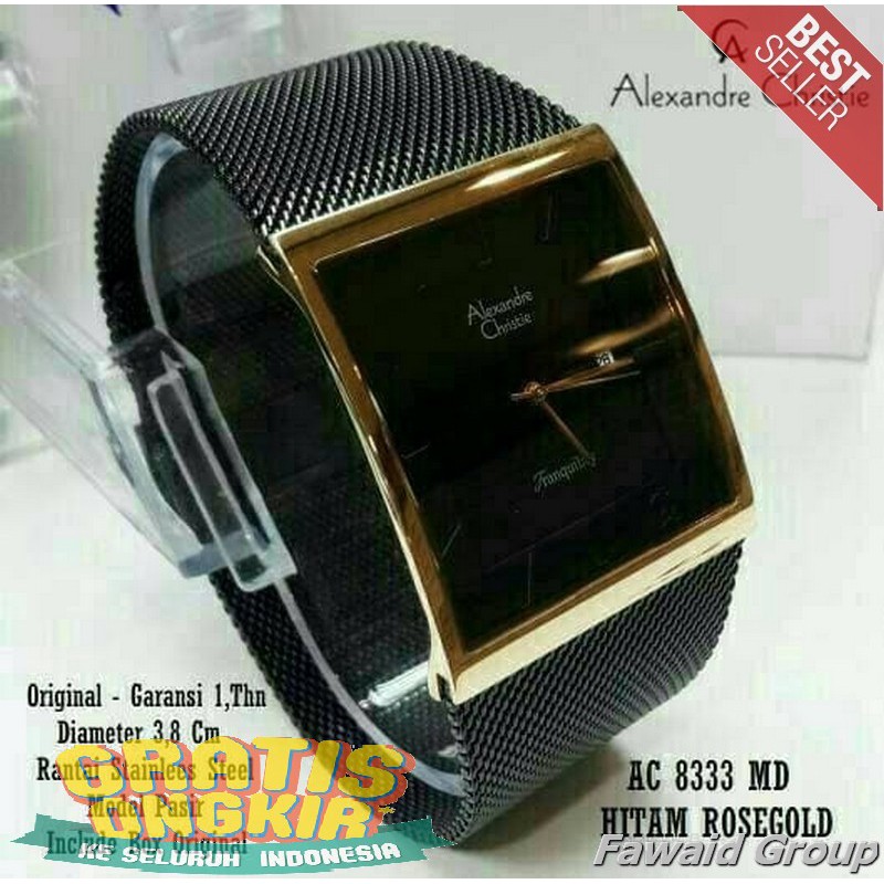 Best Seller Jam tangan Pria ALEXANDRE CHRISTIE AC 8333 PRIA ROSEGOLD BLACK ORIGINAL