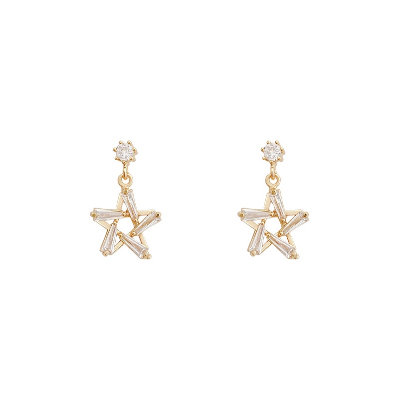 Anting Stud Desain Bintang Bahan 925 silver needle Aksen Zirkon