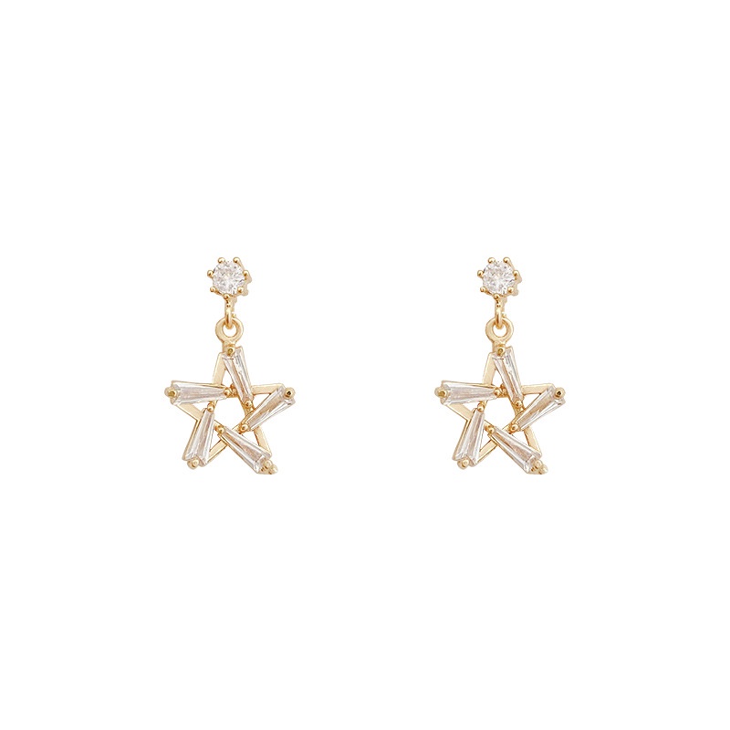 Anting Stud Desain Bintang Bahan 925 silver needle Aksen Zirkon