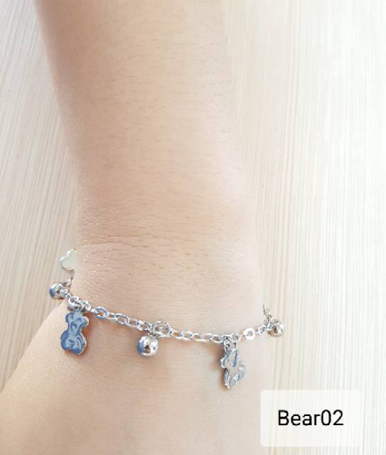 SET Gelang Tangan Kaki Bear Titanium Silver Antikarat selamanya