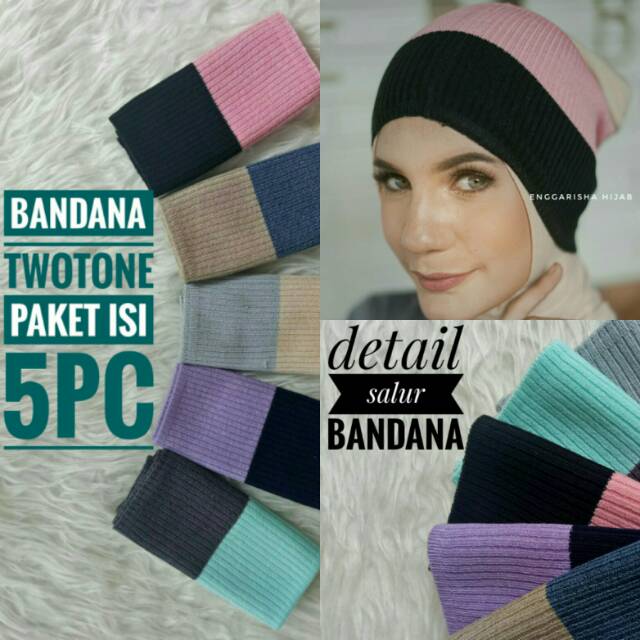 BANDANA RAJUT TWOTONE PREMIUM isi 5PC/ KNIT BANDANA / INNER HIJAB