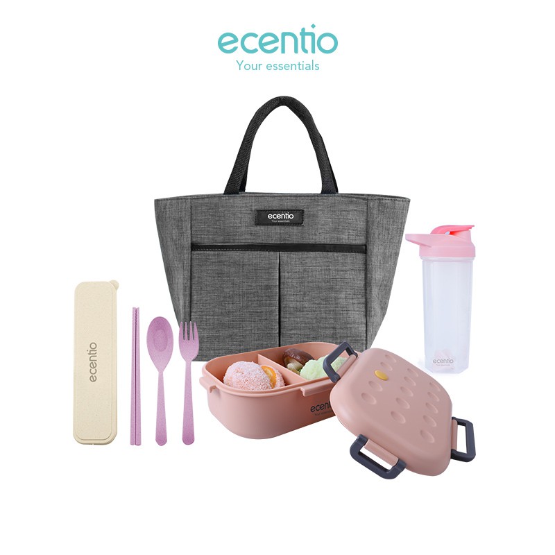 

Ecentio 4pcs Lunch Box set/Kotak Makan/tas bekal/shake botol/3Pcs Set Alat Makan/BPA Free