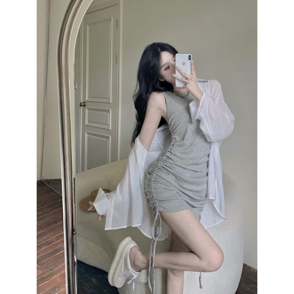 Baru Tali Gaun Ketat Pinggang Ketat Hip Rok Pakaian Slip Gaun Wanita