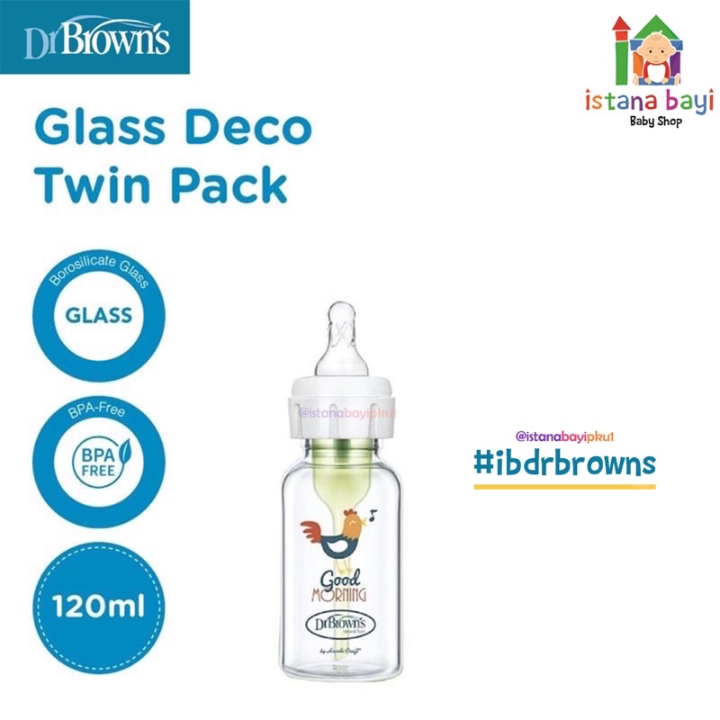 Dr.Brown's 8oz/250ml Glass Narrow Options+ Bottle with Flamingo Deco - Botol Susu