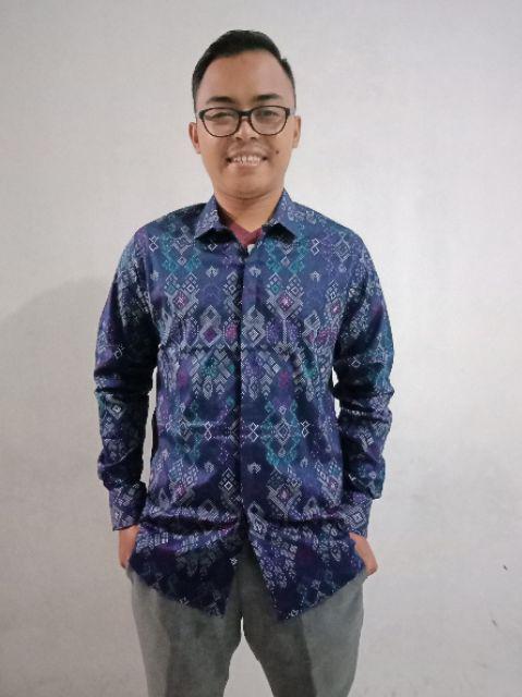 Kemeja Batik Panjang Songket Pria Cowo Kerja Kantor Hitam