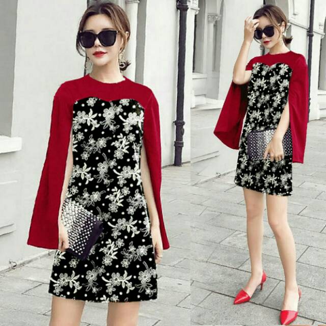 Maroon Batik Nusa Cape Dress