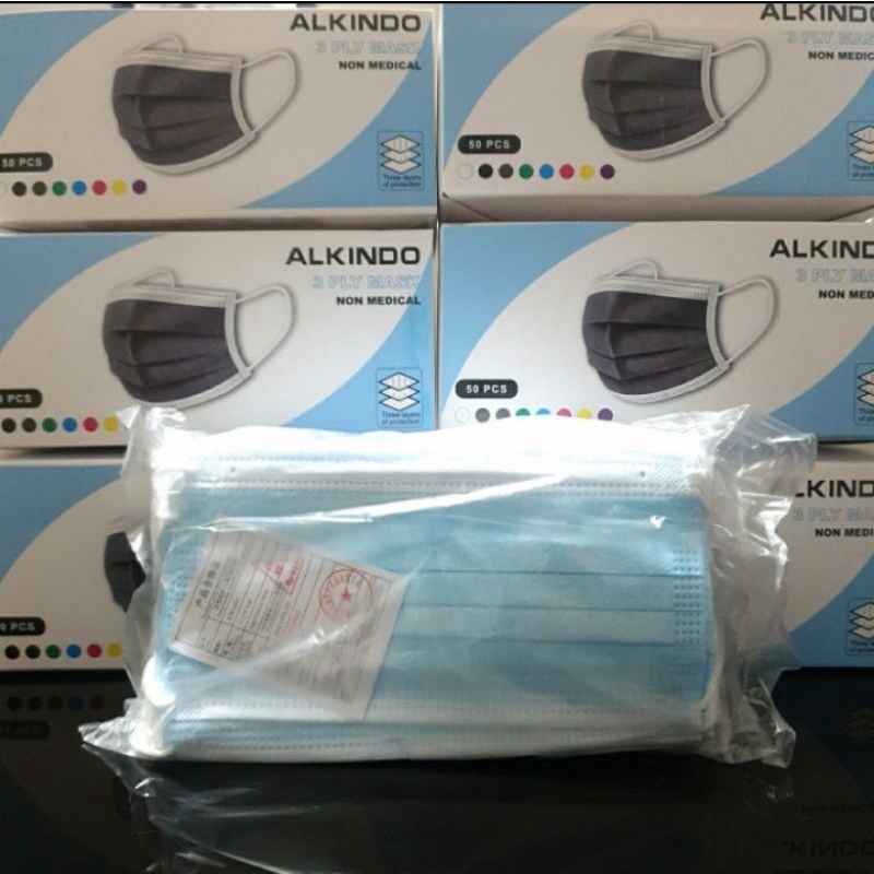 Masker Alkindo Biru Earloop 3 Ply (50pc)
