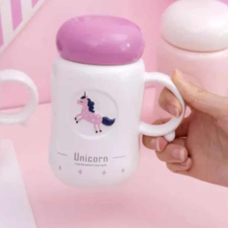 gelas mug cup unicorn dengan tutup keramik impor