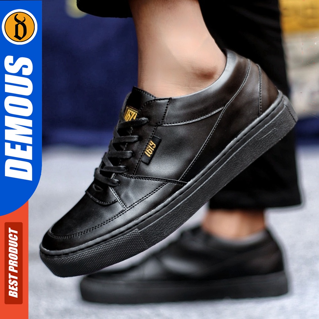 Sepatu Sneakers Pria Sepatu Casual Pria Kulit Pu Sepatu Kerja Kuliah Kondangan Sepatu Hitam Pria DEMOUS ROBE