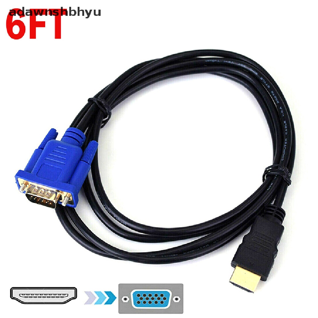 [adawnshbhyu] Kabel Adapter Konverter Video HDMI Male to VGA Male Untuk PC DVD 1080p HDTV 6FT