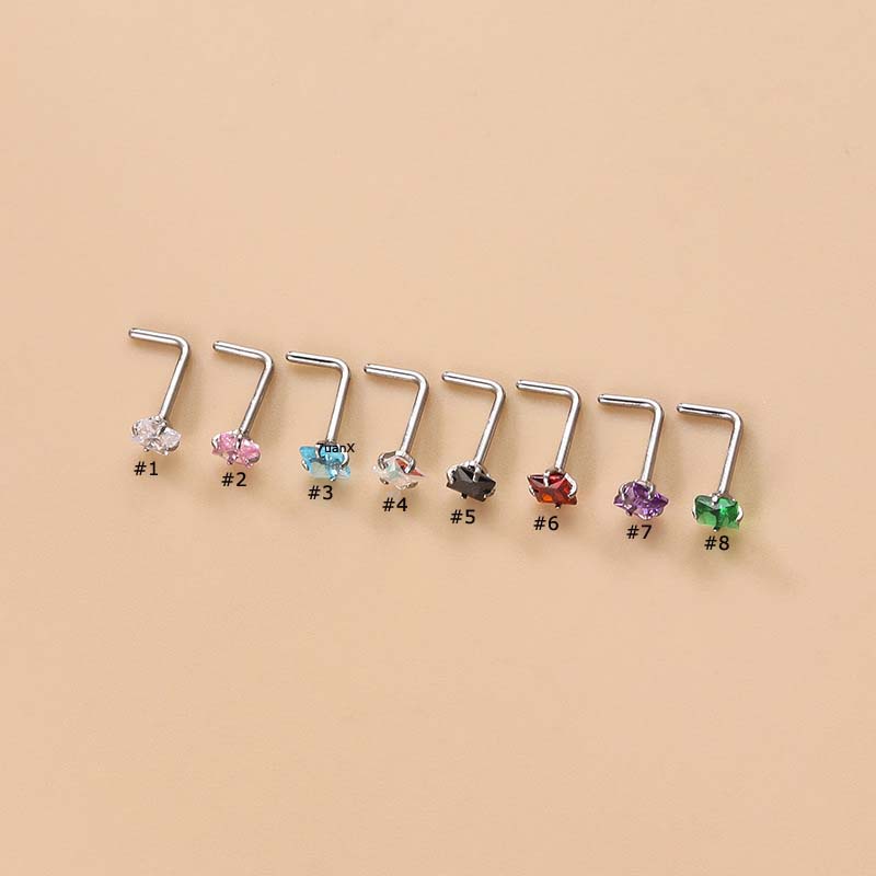 1pc Anting Tindik Hidungtubuh Bentuk L Hias Zircon Bahan Stainless Steel 3mm 20Gauge