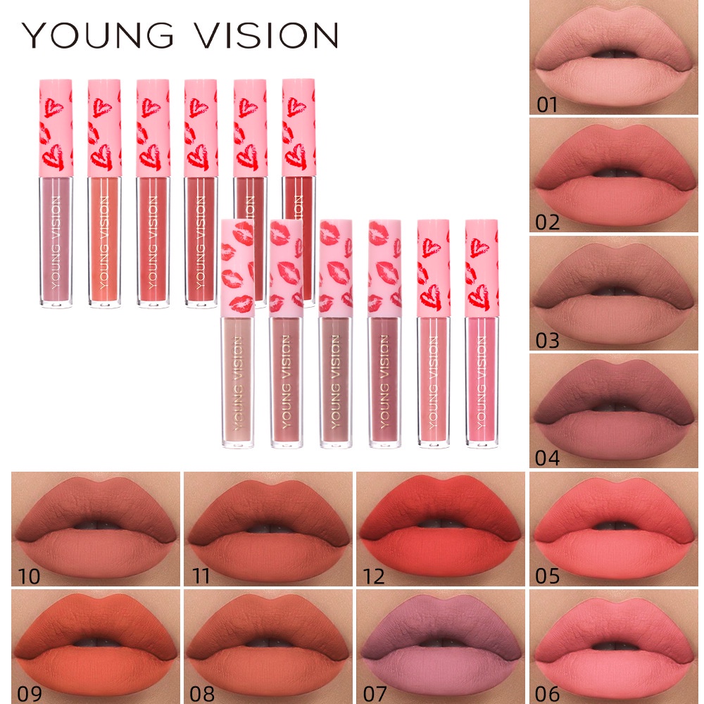 YOUNG VISION Matte  Lipstick Lip Gloss Lipcream Pelembab Lip Plumper Tahan Air Tahan Lama Sexy Bibir 12 warna