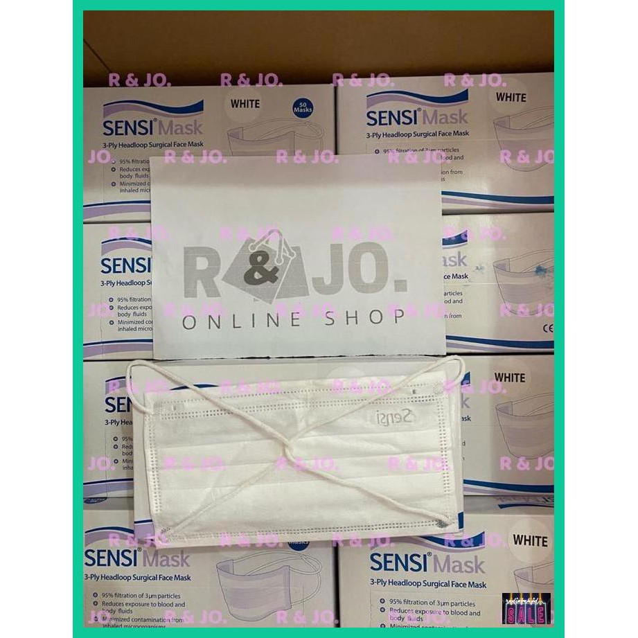 REKSAMASKER- MASKER SENSI HEADLOOP HIJAB 3PLY ISI 50 PCS WARNA PUTIH - PUTIH -ORIGINAL.