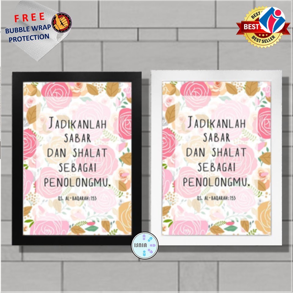 Hiasan Dinding 25x35cm/Poster Dinding/Pajangan Quote Motivasi Islam Jadikanlah Sabar dan Sholat