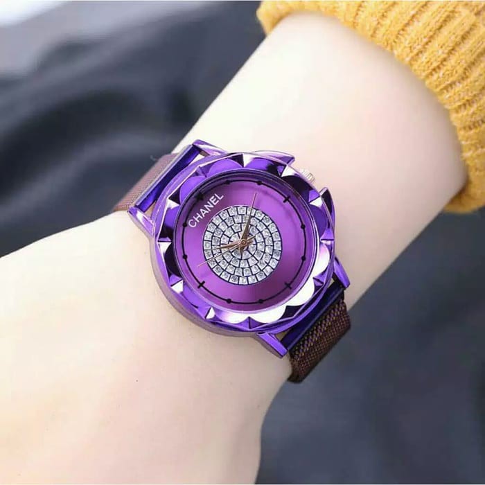 JAM TANGAN WANITA CH02 RANTAI PASIR MAGNET SUPER || ANTI AIR | MURAH - Ungu