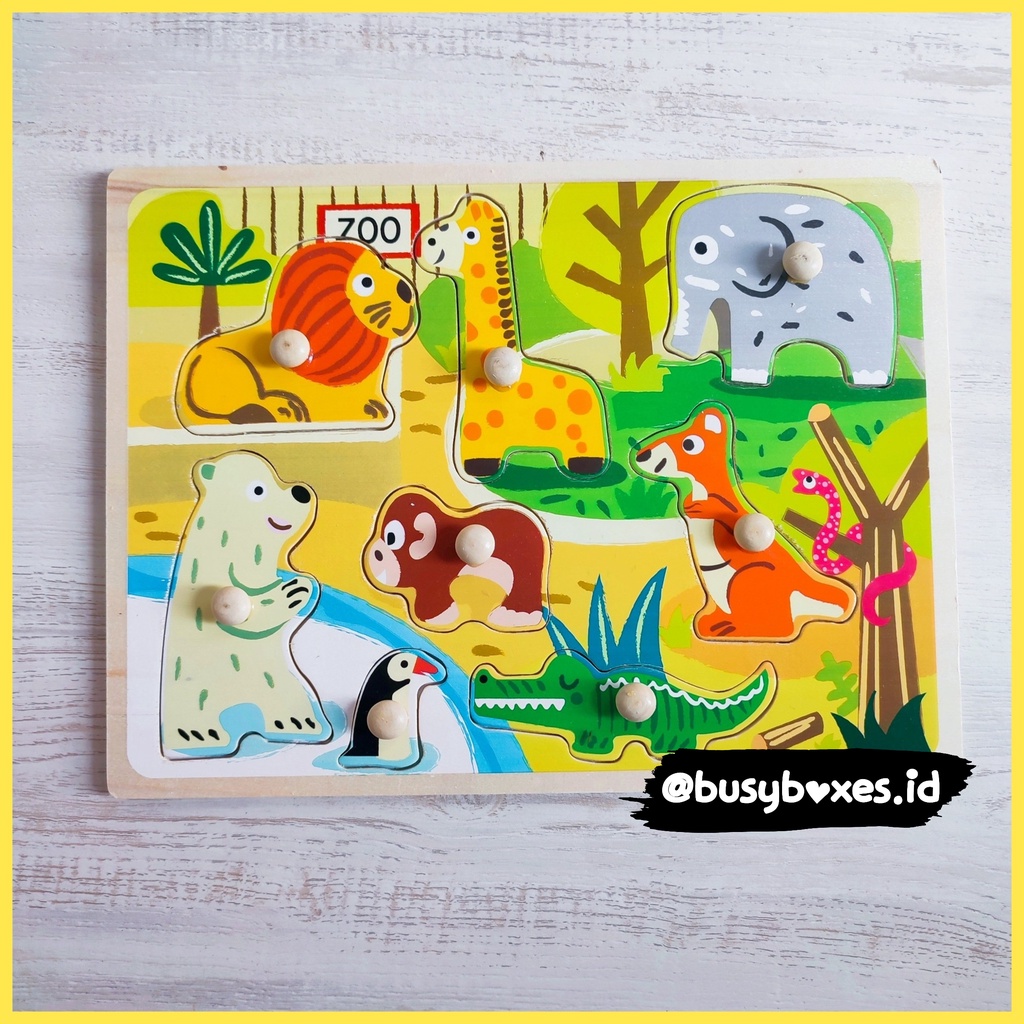 [busyboxes.id] Mainan Edukasi Mencocokan hewan liar zoo animals  Puzzle Kayu Puzzle Knob Wooden Toys Mainan Kayu