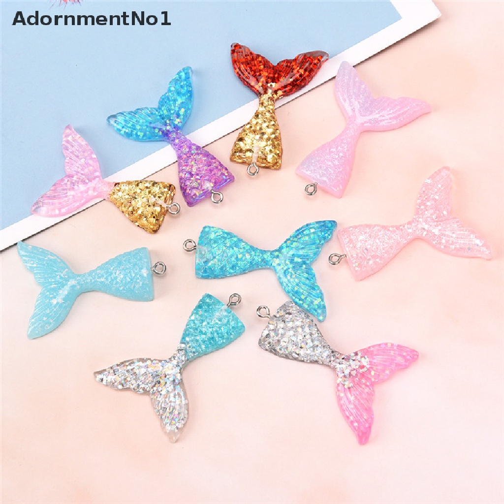 (AdornmentNo1) 10pcs / Set Liontin Bentuk Ekor Mermaid Aksen Glitter Bahan Resin Untuk Perhiasan DIY