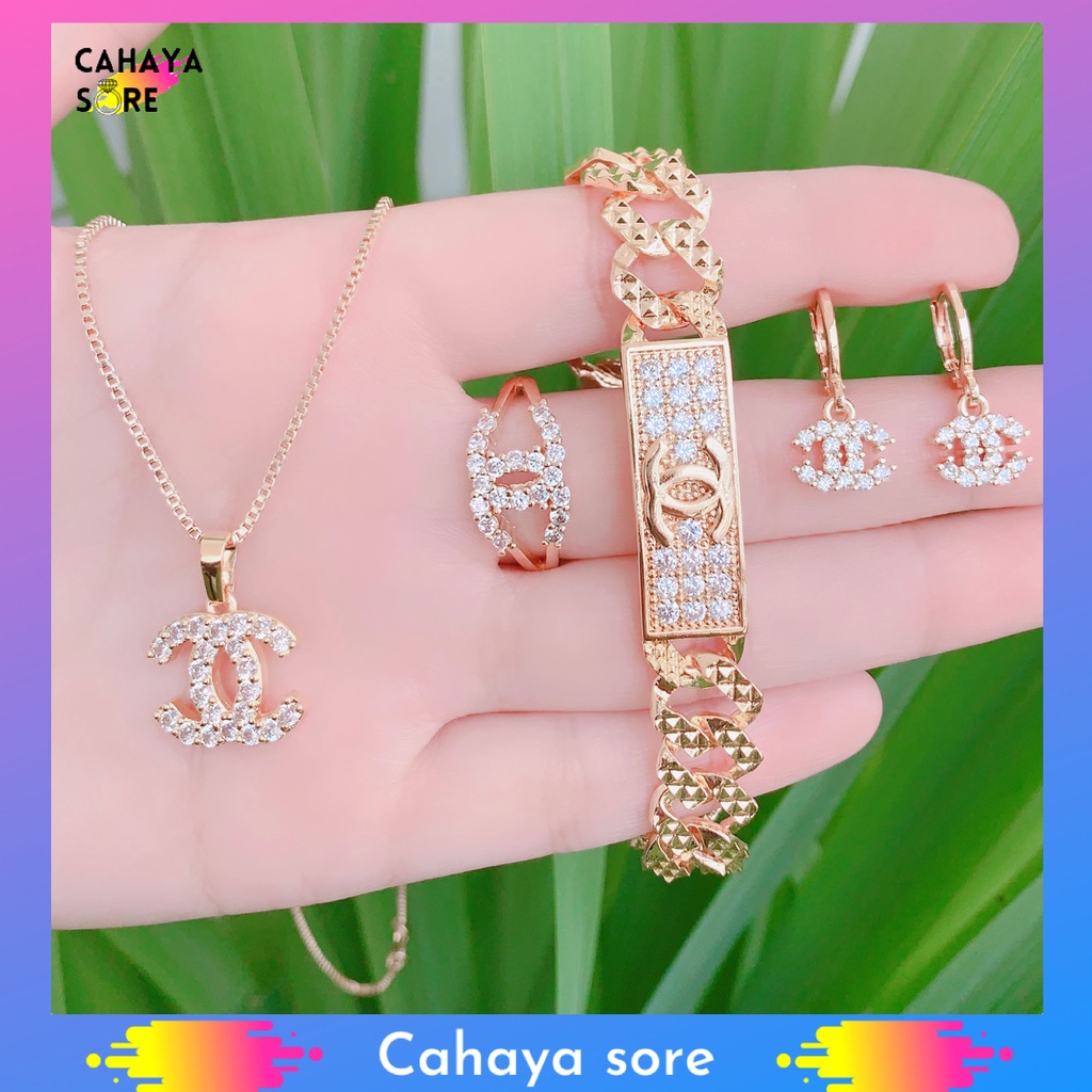 Xuping Set Gold Perhiasan Set Dewasa Model Silang Aksesoris Fashion Anti Karat XD08