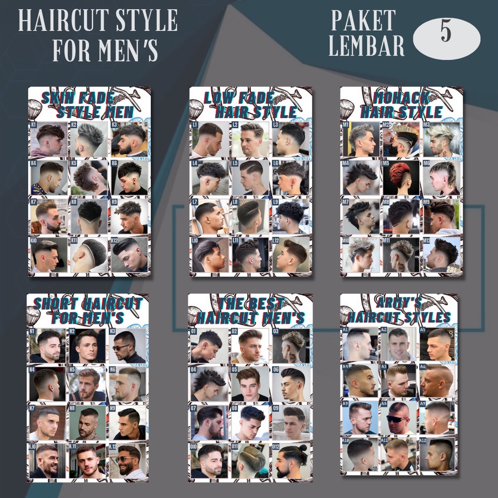 POSTER HD -PAKET 5 LEMBAR BONUS 1 LEMBAR - poster pangkas rambut pria 2021 - poster pangkas rambut t