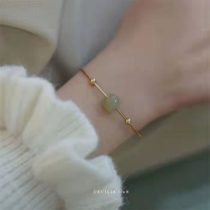 Gelang Tangan Manik-Manik Batu Jade Hetian Natural Untuk Wanita ACKER