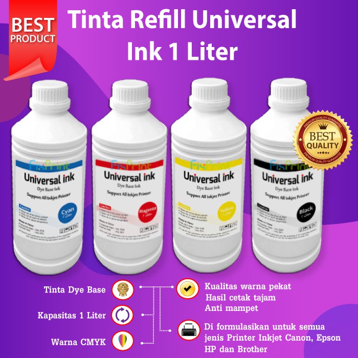 Tinta Epson 1 Liter Refill 001 003 Black Cyan Magenta Yellow Printer L3110 L3150 L3156 L5190 L6190