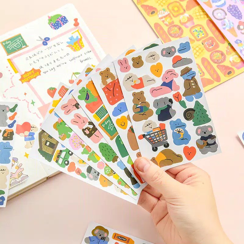 

1 lembar Stiker Mini Cute Bear Bunny Dekorasi Buku DIY