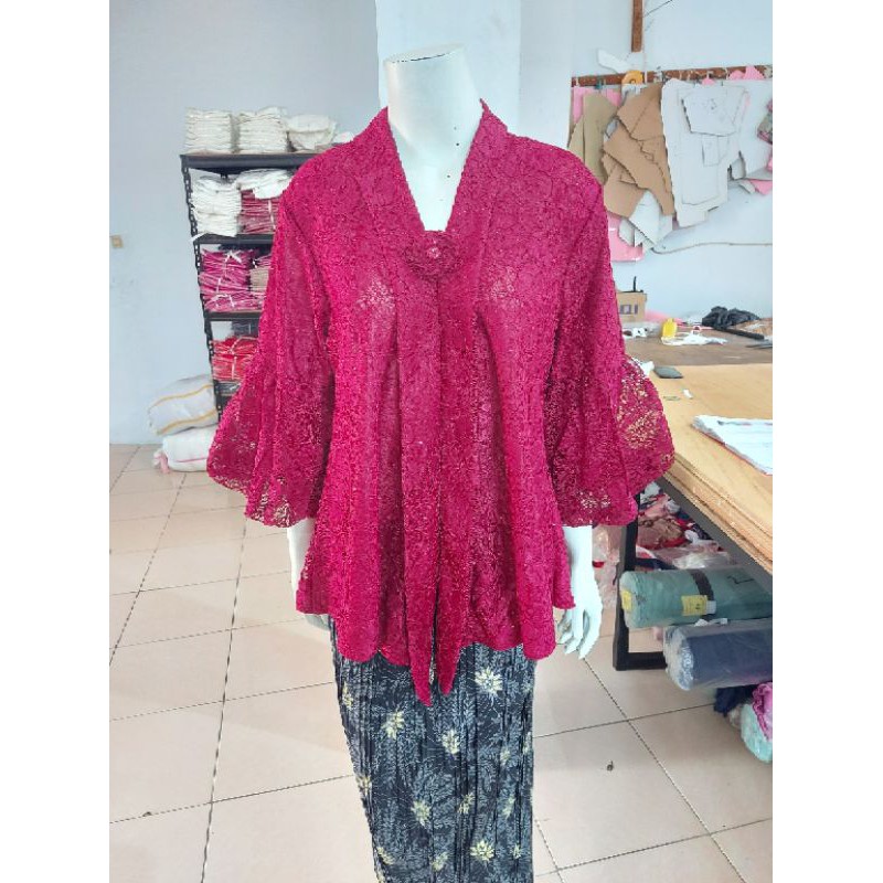 (BrBlJMB) Kebaya floy JUMBO BROKAT tangan BALON glitter KeroncongBusana-Maroon