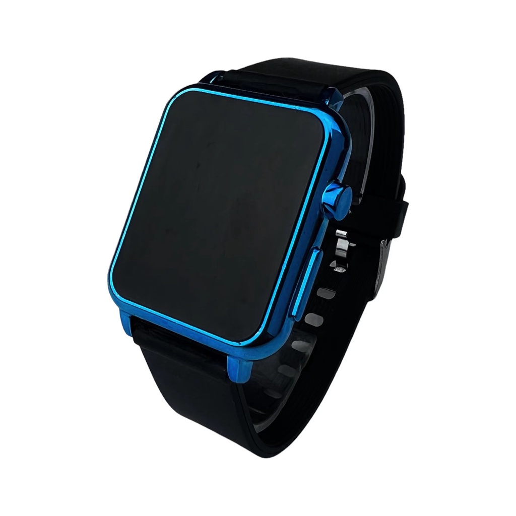 [SC] COD✅ Jam Tangan Digital Wanita Pria Watch LED Rubber Elektronik Touch Screen Harga Murah S1201-Case biru