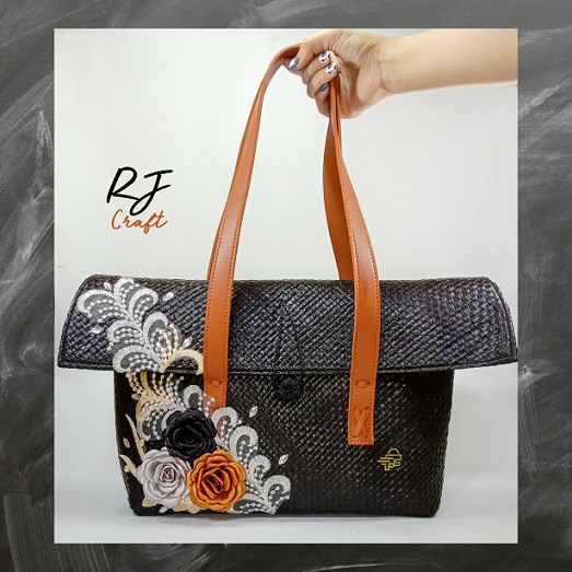 RJ CRAFT - Tas Anyaman Pandan Top Handle Cantik Eksklusif Tas Kantor Tas Formal Tas Wanita Stylish