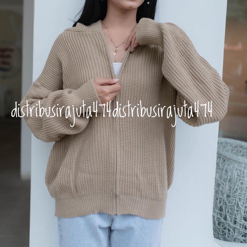 JAKET SWEATER HOODIE RAJUT OVERSIZE RESLETING TEBAL