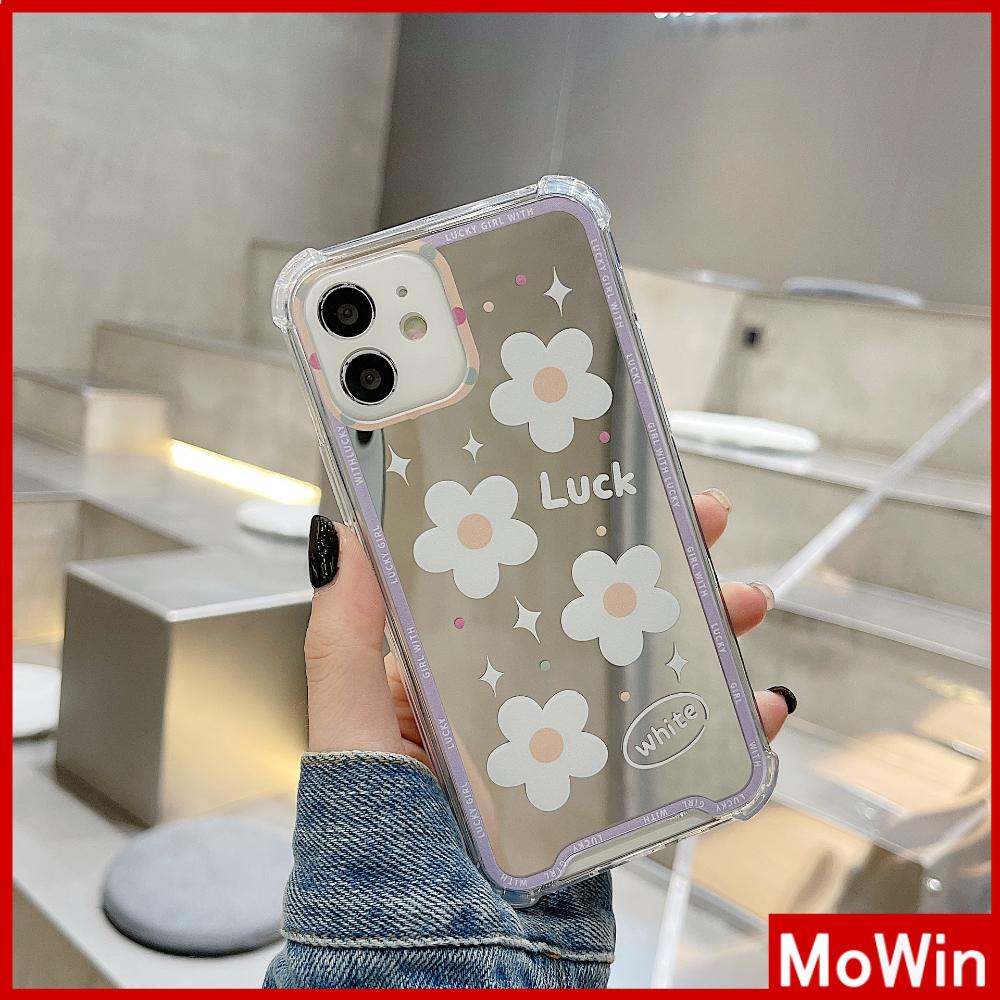 iPhone Case Acrylic HD Mirror Laser Airbag Shockproof Protection Camera Cute White Flowers Compatible For iPhone 11 iPhone 13 Pro Max iPhone 12 Pro Max iPhone 7 Plus iPhone xr