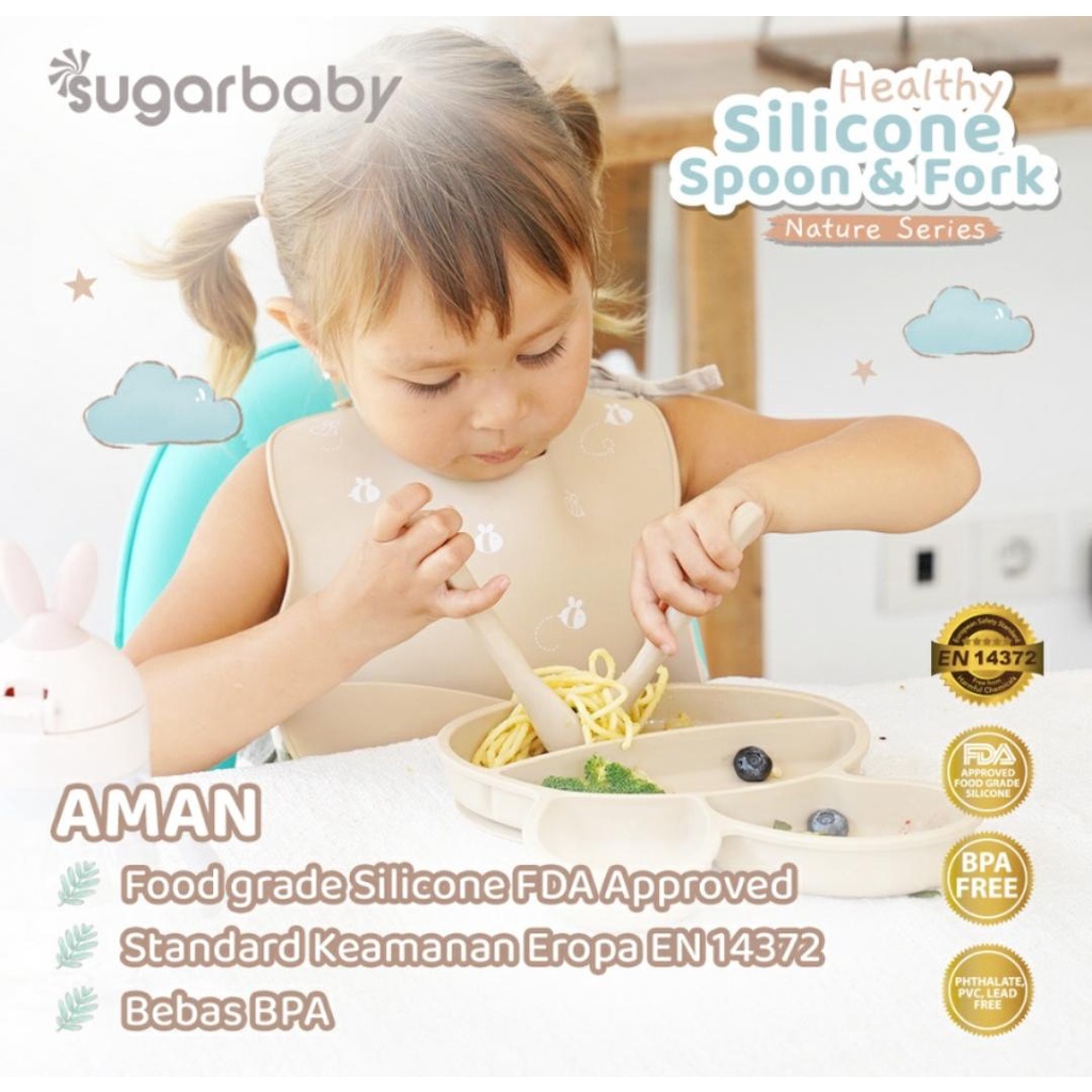 SUGARBABY HEALTHY SILICONE SPOON &amp; FORK NATURE SERIES / SUGAR BABY