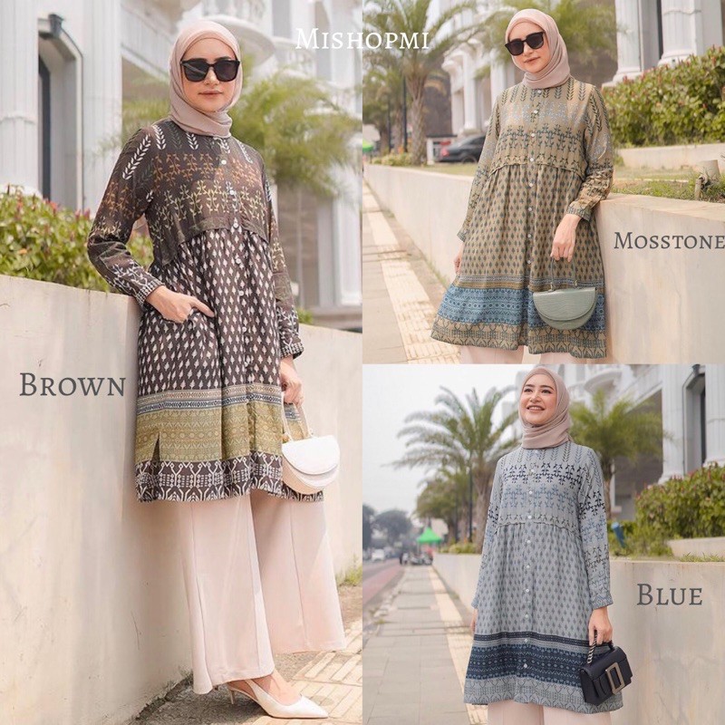 Hafsa Tunik HL Blue Mosstone Brown Size S M L XL by Heaven Lights Tunic