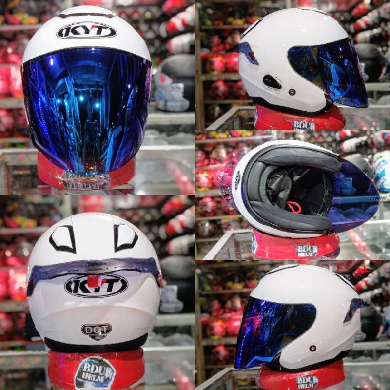 Helm KYT KYOTO R SOLID WHITE Original modif (PAKET GANTENG)-WHITE/ VENOM/ BLUE+S