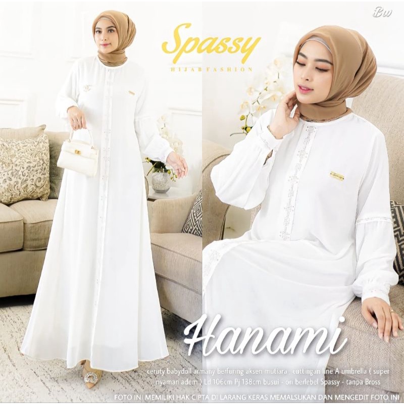 HANAMI DRESS,GAMIS PUTIH,GAMIS SPASSY,SPASSY,WHITE DRESS,GAMIS PUTIH MUTIARA,BABYDOLL DRESS PUTIH