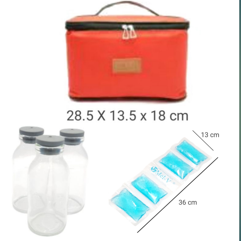 COOLER BAG AVIACELLO FULL FOIL +  BLUE ICE GEL line + 3 botol asi 100ml (ACL68)