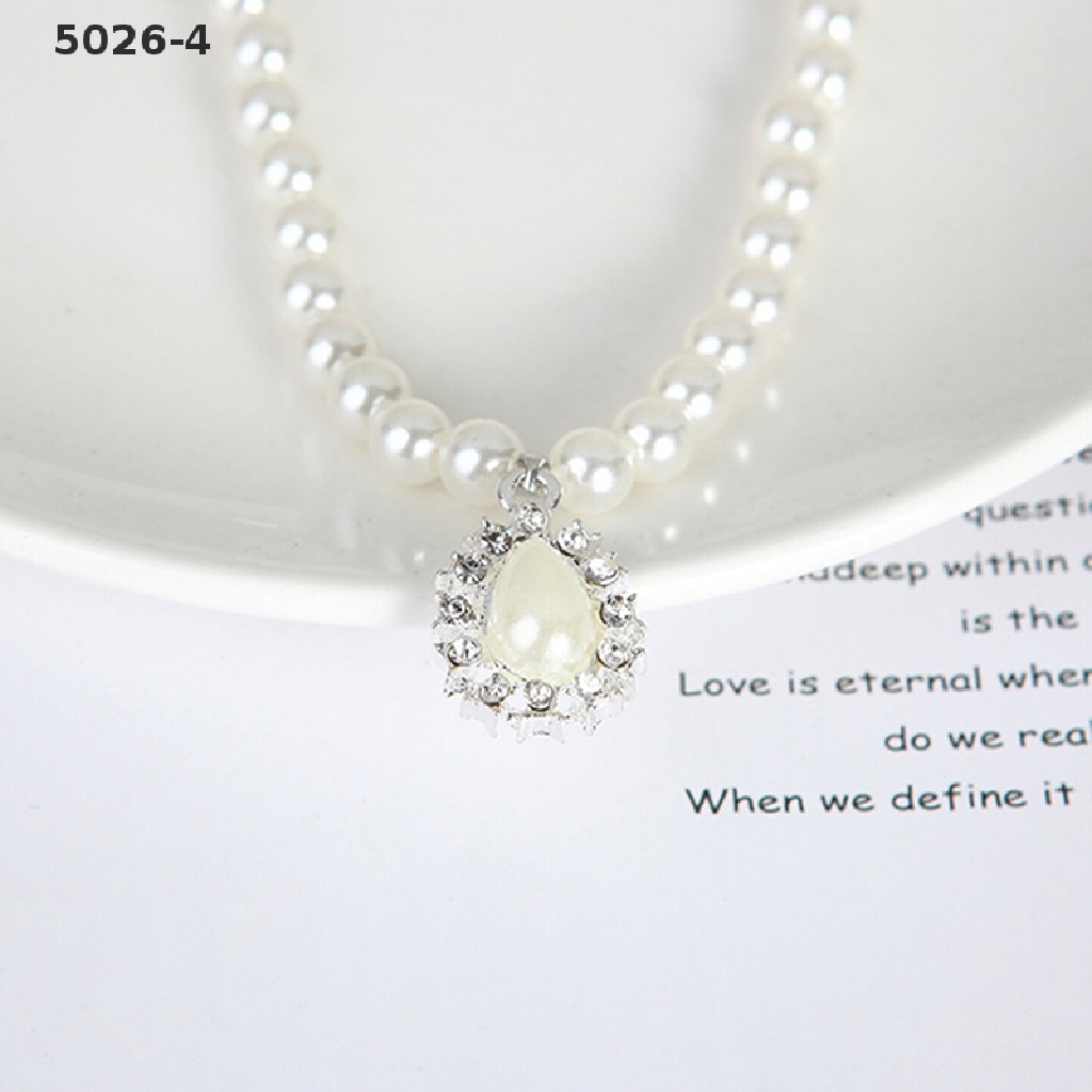 5026-4 Elegant Pearl Crystal Drop Earrings Chain Necklace Wedding Party Jewelry Set 5026-4