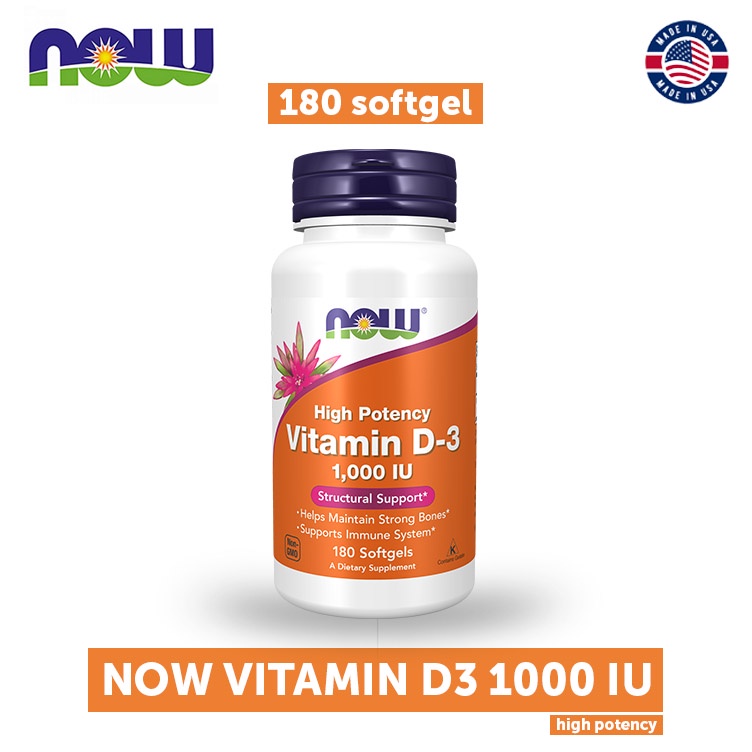 NOW FOODS Vitamin D3 1000 IU High Potency 180 softgel - Vit D MADE IN USA