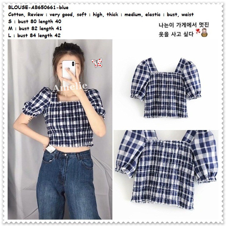 AB650661 Baju Atasan Kotak Wanita Sexy Crop Top Blouse Korea Import