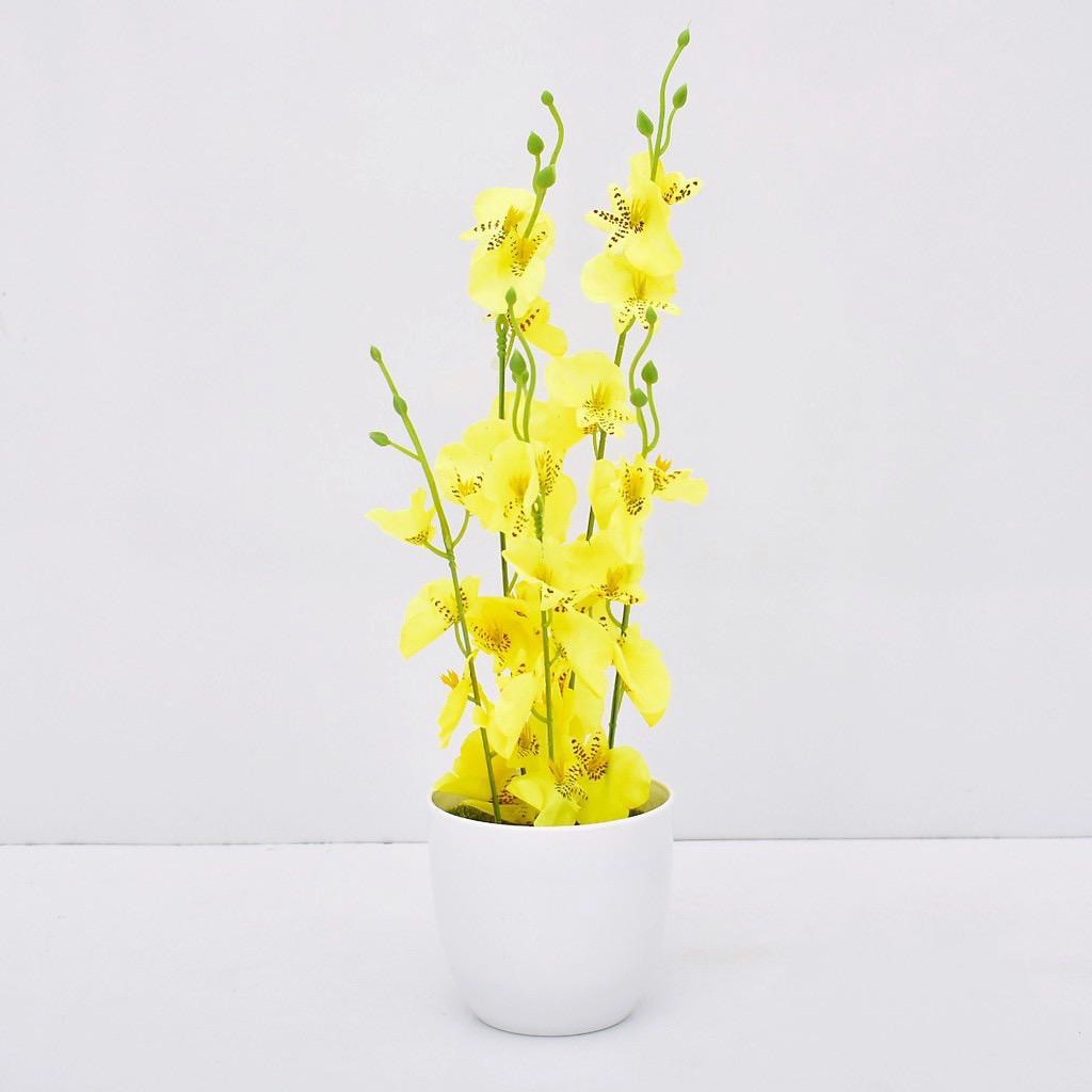 AM813 Bunga Plastik / Pajangan Bunga Artificial / Vas Bulat-Kuning