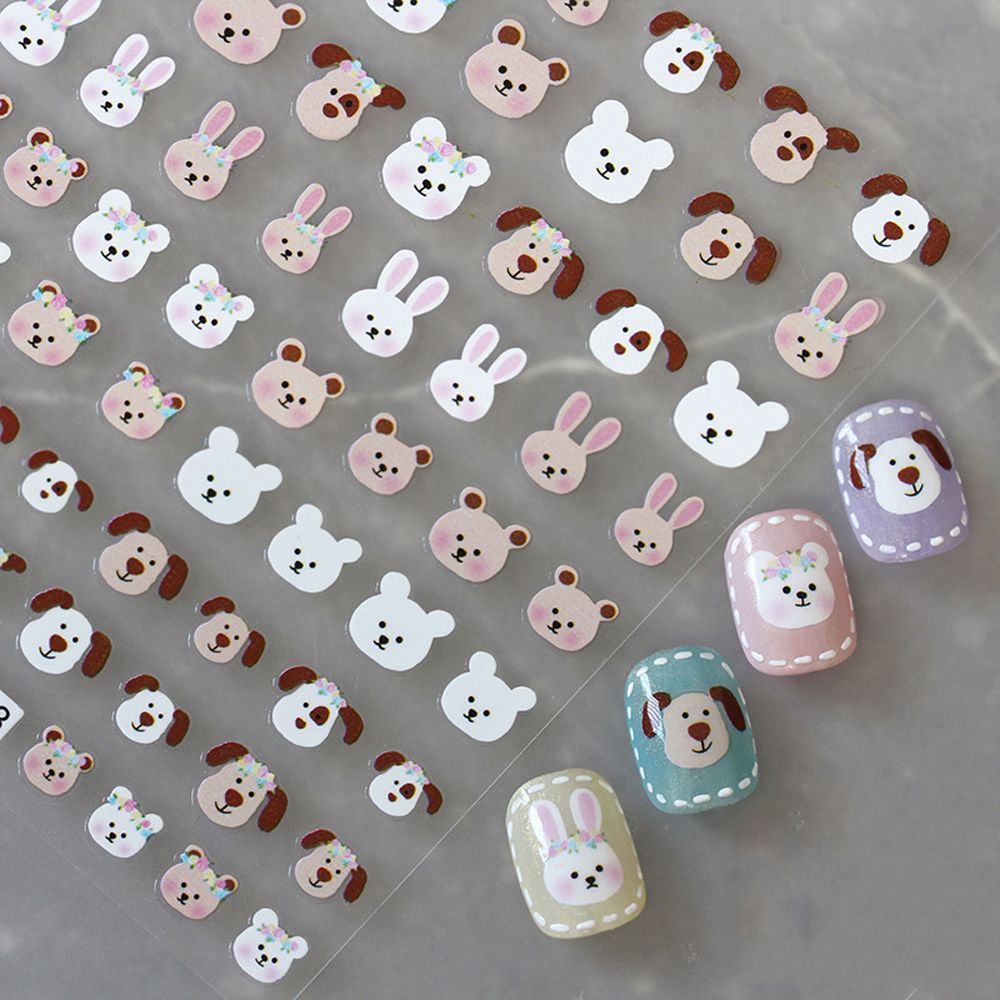 Mxbeauty Stiker Kuku Motif Kartun Kelinci / Anjing / Api / Smiley Multiwarna Untuk Aksesoris Nail Art / Manicure Diy