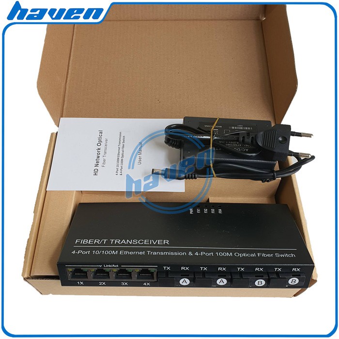 Media Converter 4 Port FO 4 Port LAN Switch Fiber Optic Konverter Fiber Optik 4 FO 4 LAN