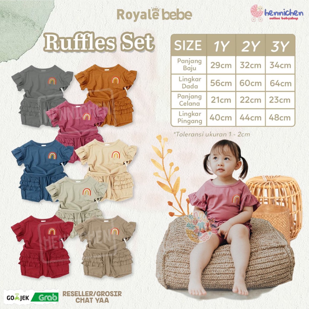 ROYALE BEBE RUFFLE SET SETELAN BAJU RUFFLE BAJU ANAK BAJU ANAK PEREMPUAN 1-3 TAHUN