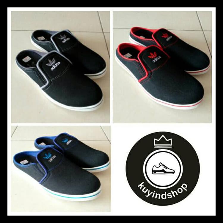 Sepatu Slop Adidas Hitam Abu/Sandal Slop Pria Hitam/Sepatu Slop Hitam
