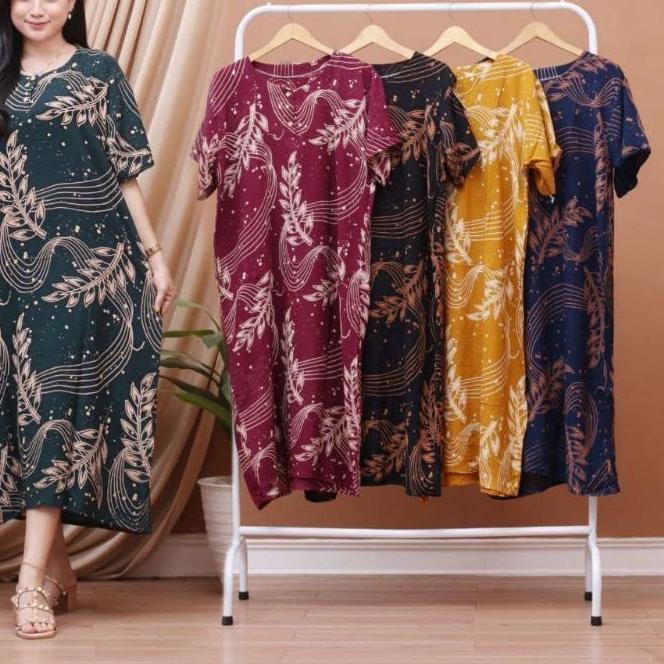 Baju Daster Dress Dres Pekalongan Jumbo Harian Rayon Tidur Lengan Pendek ld 120 Kancing Depan Adem D