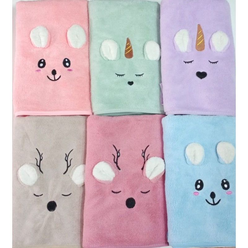 Handuk bayi kuping microfiber-Handuk anak kuping microfiber peony boneka 50X100-Handuk bayi karakter boneka