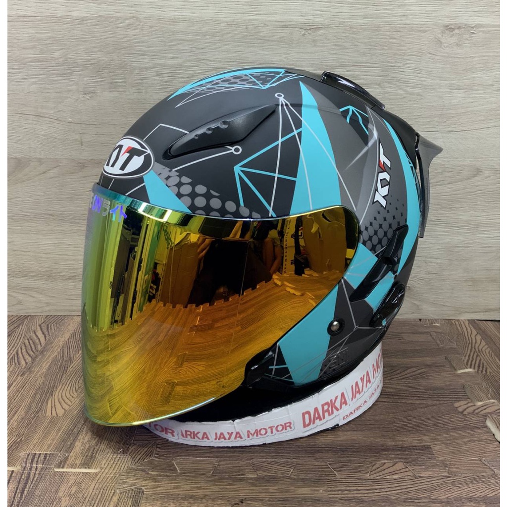 KYT GALAXY FLAT R POLOS HELM KYT HALF FACE KYT GALAXY FLAT R SLIDE  GRAPIC  PAKET GANTENG \SPOILER 2D\VISOR OPEN VENOM-blue kc red gold