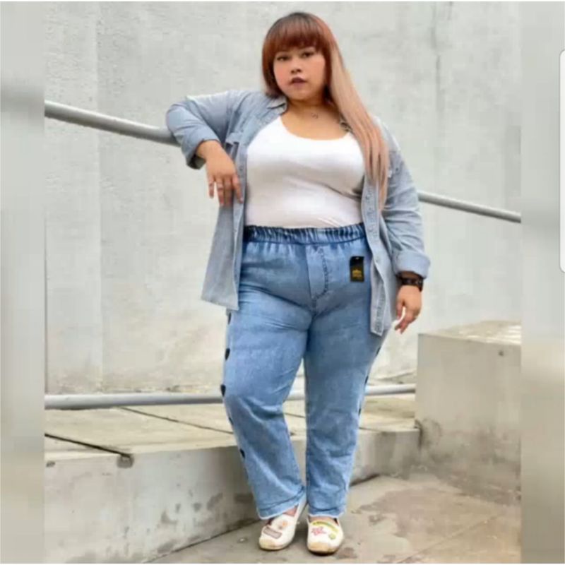 Celana Baggy Jeans Wanita Exstra Super Jumbo Snow Line Bahan jeans denim muat bb 70-120kg bawahan wanita Big Jumbo