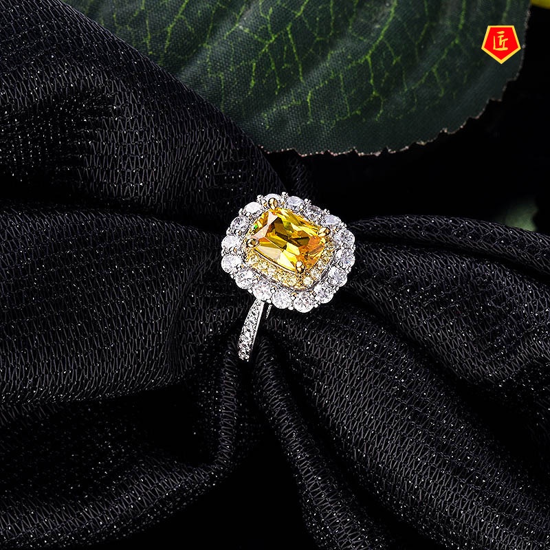[Ready Stock]Luxury Fashion Citrine Square Diamond Open Ring