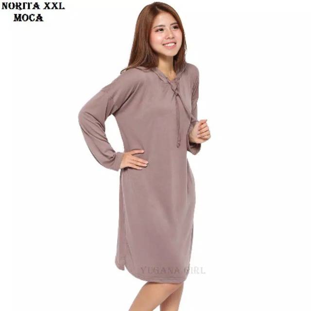 Baju Atasan Tunik Jumbo Hoodie Lengan Panjang Murah Wanita Kekinian Norita
